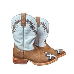 Tin Haul Men's 10.5D Leather‎ Western Cowboy Boots Cross Toe Christian John 3:16